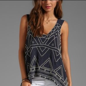 Parker Nadia Navy Beaded Asymmetrical Tank Top